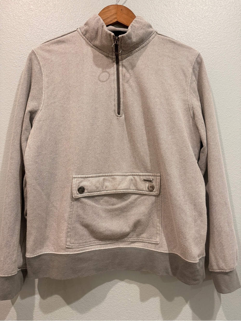 Tahari Neutral Gray 2 Tone Quarter-Zip Pullover Front Flap Pocket Texture Lg